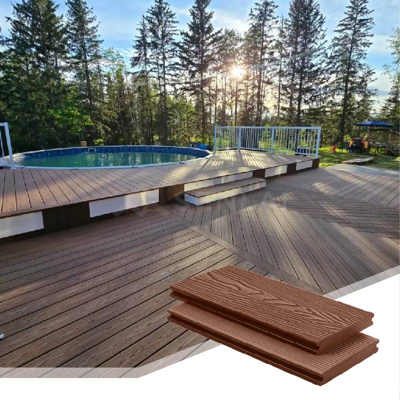 Lames de terrasse massives en composite bois-plastique (WPC) gaufrées 3D, 140 x 20 cm